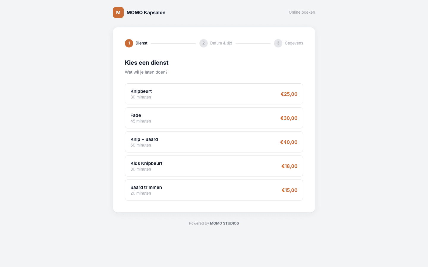 Boekingspagina voor klanten — preview
