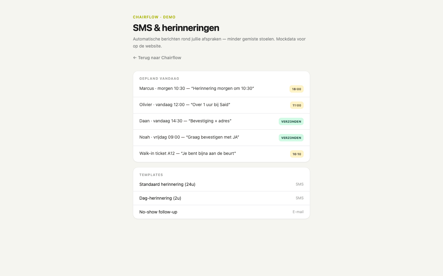 SMS & herinneringen — preview