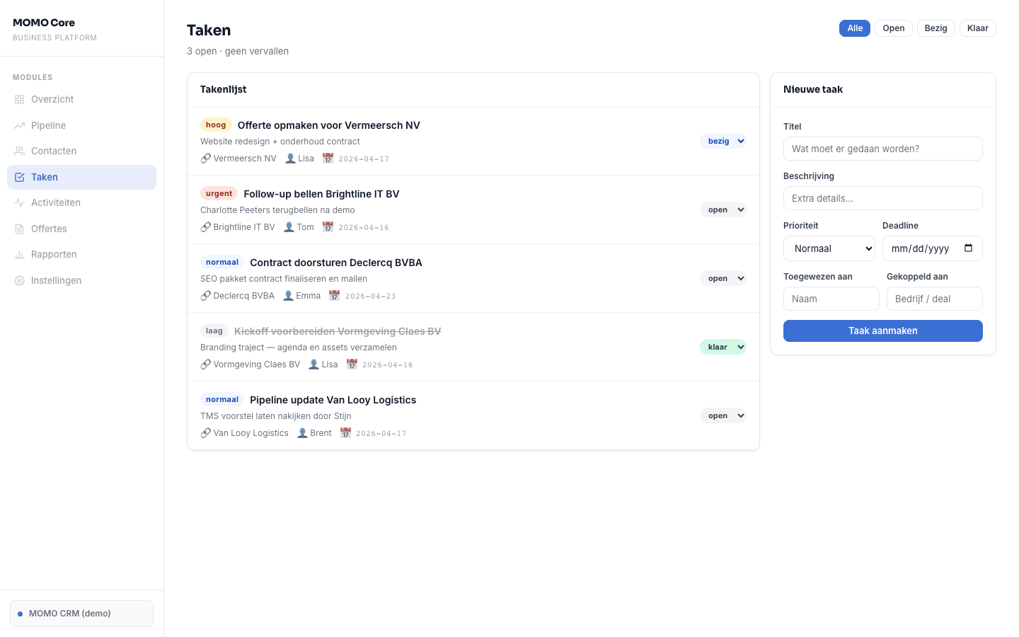 Taken & opvolging — preview