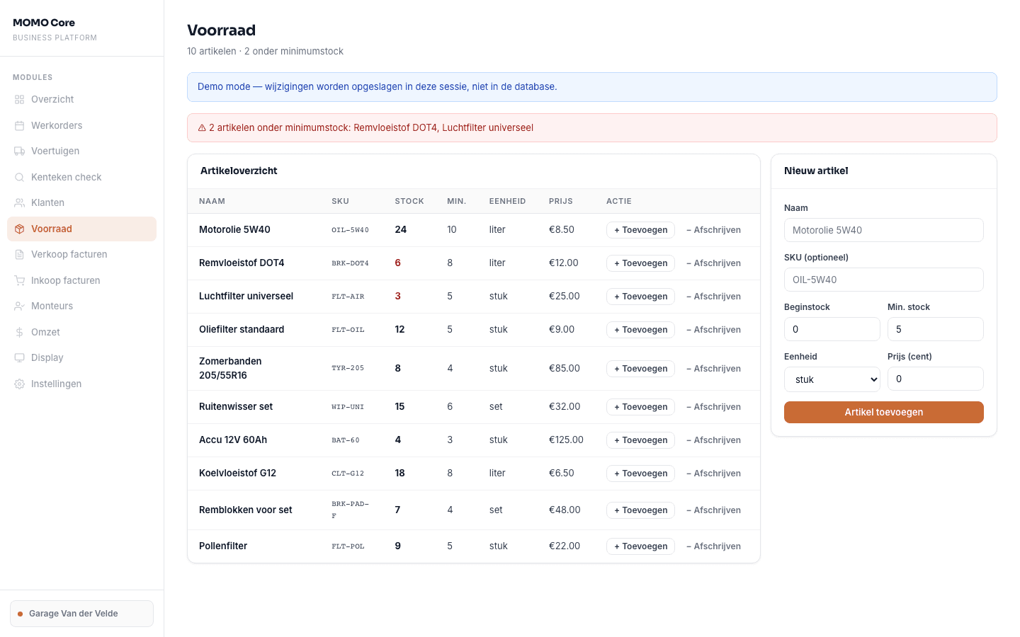 Voorraad & onderdelen — preview